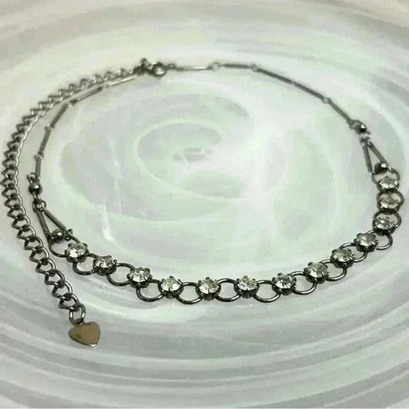 Gun Metal Black Tone Crystal Links Necklace - Picture 3 of 3